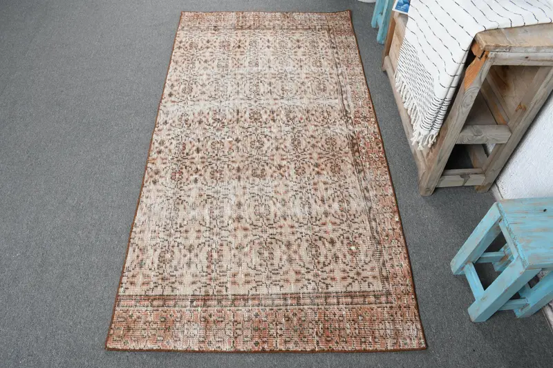 Bej ve Turuncu Halı, 3x5,9 ft Çizgili, Geometrik Şekilli