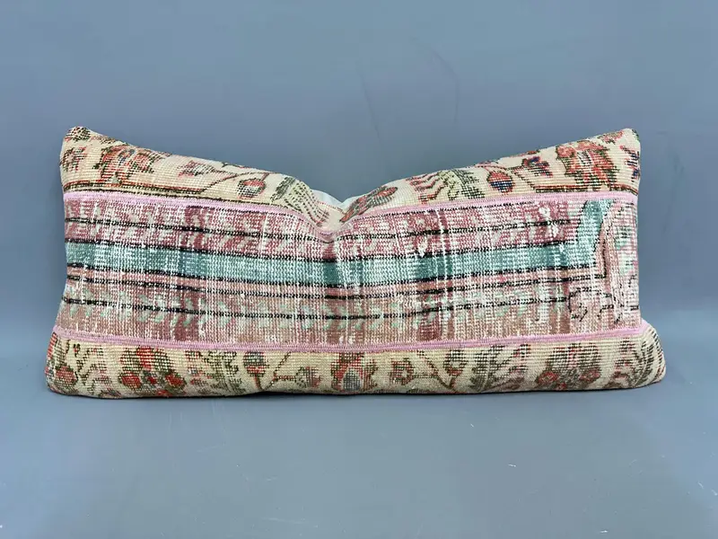 Almohada de tiro Kilim de patchwork beige y marrón, cojín vintage hecho a mano