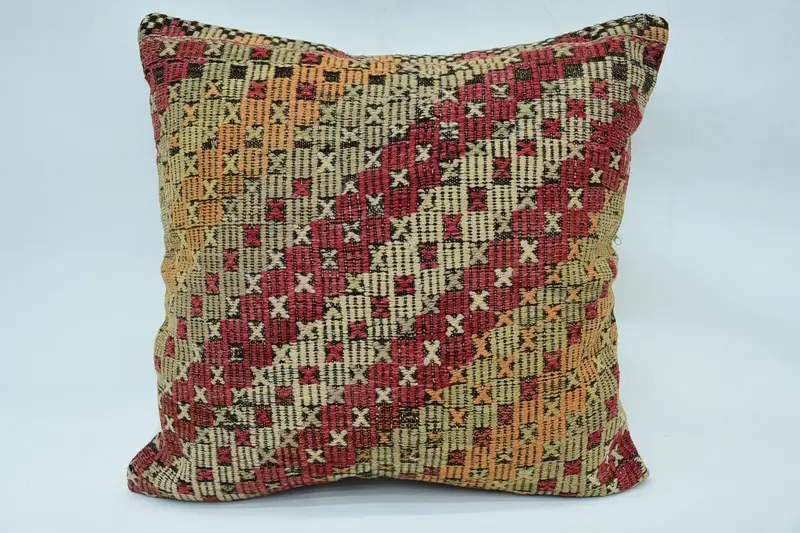Turkish Square Beige Pillow, 24x24 inch Moroccan Pillowcase - 1