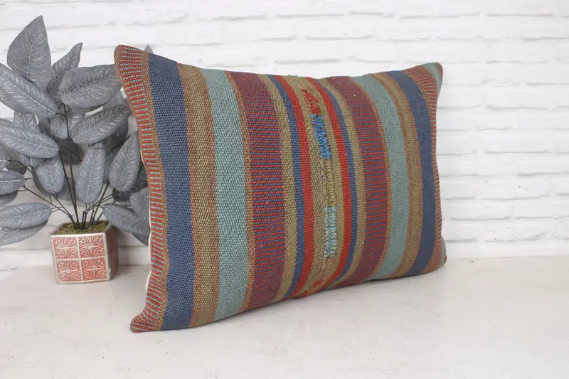 Toss Pillow Sham, Throw Kilim Pillow, Accent Cushion, 20x28 Blue Cushion Cover, Ethnical Kilim Rug Pillow, Antique Pillows, Pillow Sham - 3
