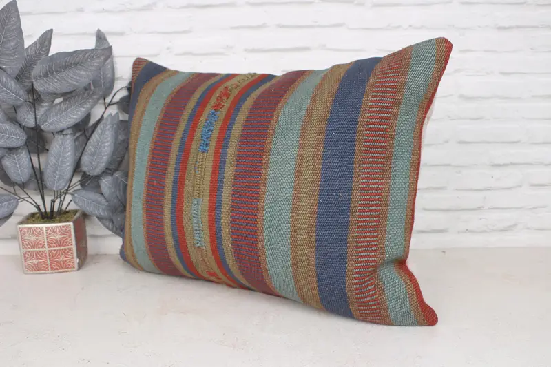 Toss Pillow Sham, Throw Kilim Pillow, Accent Cushion, 20x28 Blue Cushion Cover, Ethnical Kilim Rug Pillow, Antique Pillows, Pillow Sham - 4