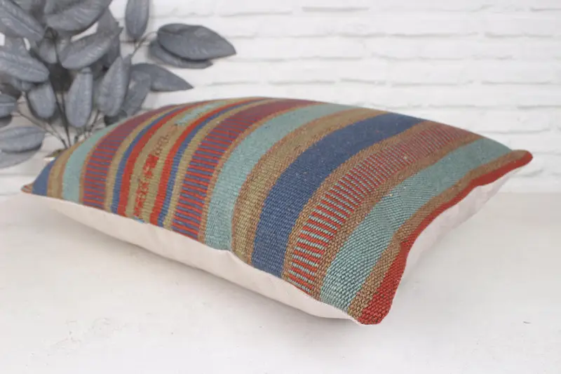 Toss Pillow Sham, Throw Kilim Pillow, Accent Cushion, 20x28 Blue Cushion Cover, Ethnical Kilim Rug Pillow, Antique Pillows, Pillow Sham - 6