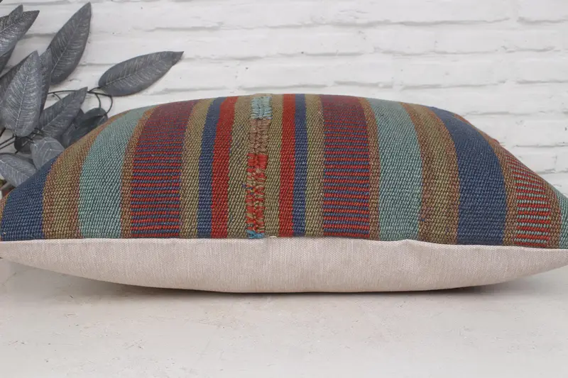 Toss Pillow Sham, Throw Kilim Pillow, Accent Cushion, 20x28 Blue Cushion Cover, Ethnical Kilim Rug Pillow, Antique Pillows, Pillow Sham - 5