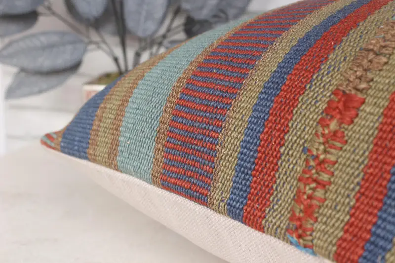 Toss Pillow Sham, Throw Kilim Pillow, Accent Cushion, 20x28 Blue Cushion Cover, Ethnical Kilim Rug Pillow, Antique Pillows, Pillow Sham - 7