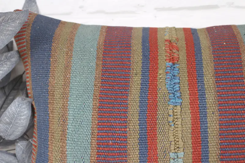 Toss Pillow Sham, Throw Kilim Pillow, Accent Cushion, 20x28 Blue Cushion Cover, Ethnical Kilim Rug Pillow, Antique Pillows, Pillow Sham - 2