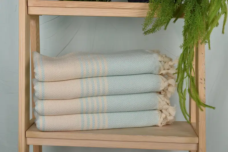 Handmade Bath Towel Mint Striped Organic Cotton, 40x71 Inches