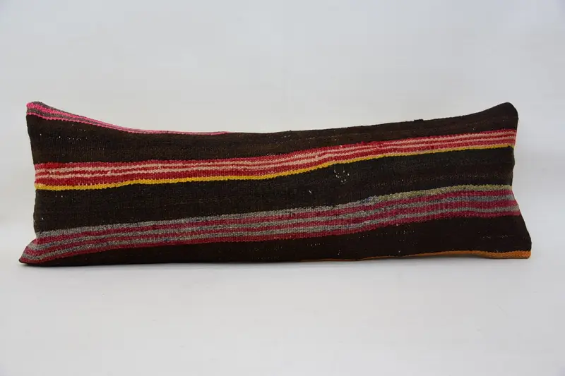 Vintage Kilim Pillow, Kilim Pillow, Turkish Pillow, Sustainable Cushion, Outdoor Bolster Pillow Case, Pillow Case, 12x36 Brown Pillow Case - 5
