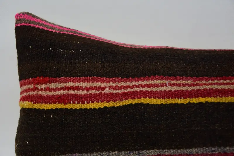 Vintage Kilim Pillow, Kilim Pillow, Turkish Pillow, Sustainable Cushion, Outdoor Bolster Pillow Case, Pillow Case, 12x36 Brown Pillow Case - 2