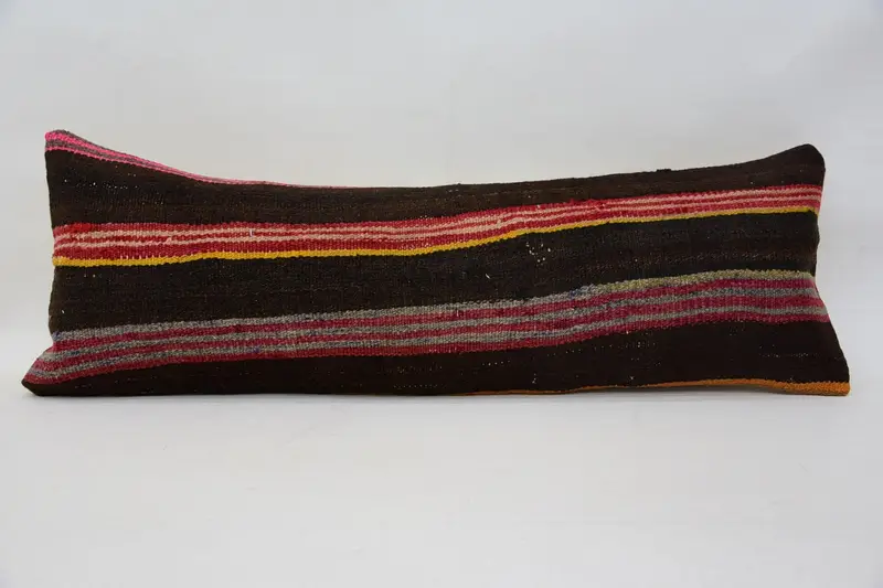 Vintage Kilim Pillow, Kilim Pillow, Turkish Pillow, Sustainable Cushion, Outdoor Bolster Pillow Case, Pillow Case, 12x36 Brown Pillow Case - 1