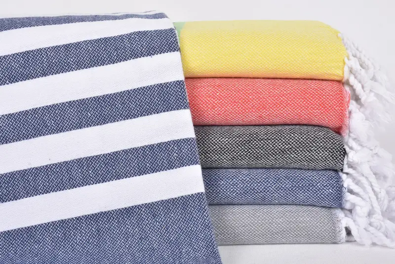 Turkish Towel Handmade Organic Cotton Green, Beige Stripes, 40x63 Inches