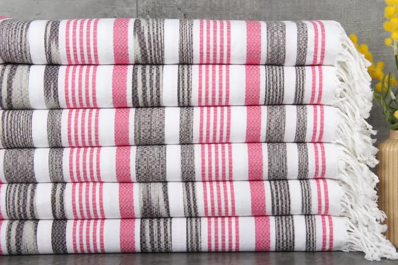 Bath Towel Organic Beach Towel Striped Dark Gray Pink, 40x71 Inches