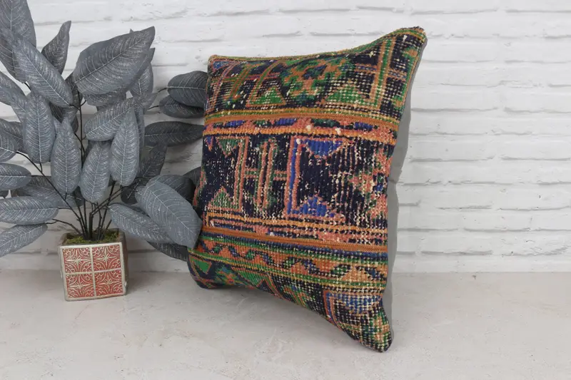 Boho Pillow, Cushion, Indoor Cushion Case, Accent Pillow Cover, Throw Kilim Pillow, Christmas Cushion, 20x20 Blue Pillow Cover, Kilim Cushion Sham - 4