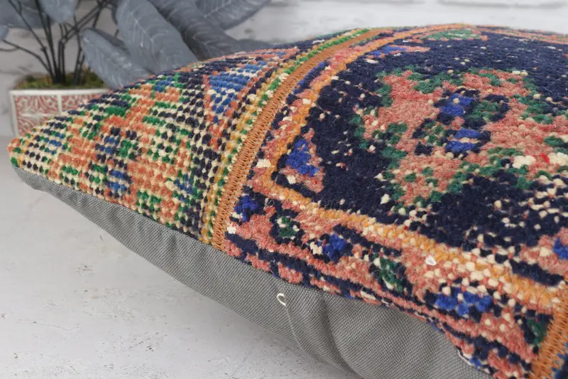 Boho Pillow, Cushion, Indoor Cushion Case, Accent Pillow Cover, Throw Kilim Pillow, Christmas Cushion, 20x20 Blue Pillow Cover, Kilim Cushion Sham - 6