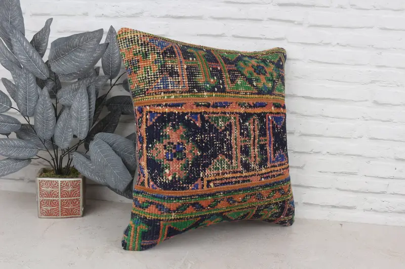 Boho Pillow, Cushion, Indoor Cushion Case, Accent Pillow Cover, Throw Kilim Pillow, Christmas Cushion, 20x20 Blue Pillow Cover, Kilim Cushion Sham - 3