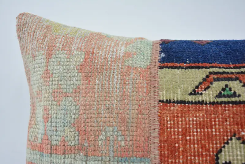 Cushion Cover, Vintage Kilim Pillow, Kilim Pillow Cover, Turkish Corner Pillow Cover, 16x24 Red Cushion, Kilim Cushion Sham - 2