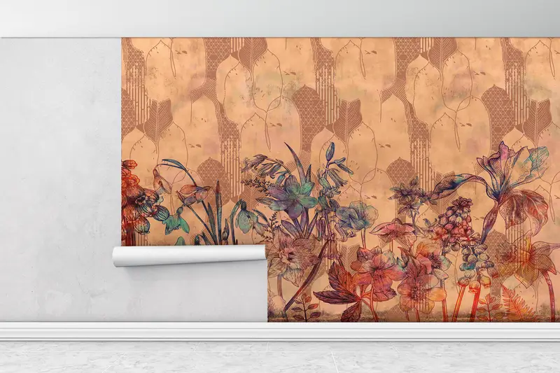 Botanical Painting,Botanical Wall Decor,Bright Wall Paper,Paper Wall Art ,Custom Wall Paper,Brown Wall Decor,Floral Wall Print, - 1