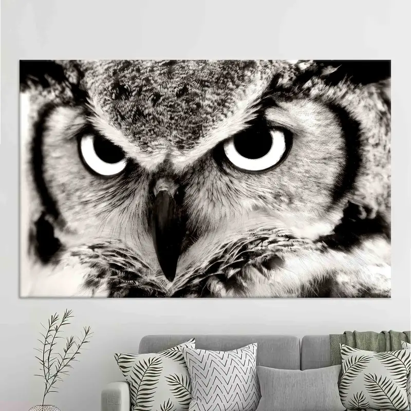 Owl Lover Gift, Black and White Wall Art, Loft Wall Decor, Farmhouse Canvas, Office Wall Decor, Trendy Wall Art, Man Cave Decor, Canvas Art - 1