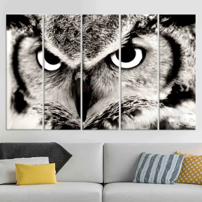 Owl Lover Gift, Black and White Wall Art, Loft Wall Decor, Farmhouse Canvas, Office Wall Decor, Trendy Wall Art, Man Cave Decor, Canvas Art - 4