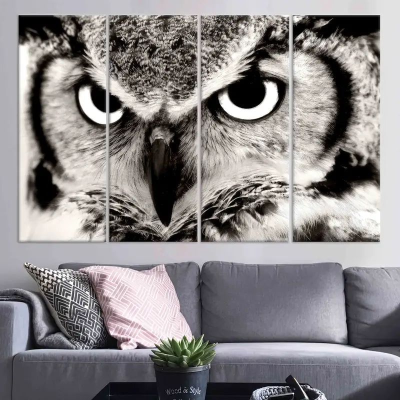 Owl Lover Gift, Black and White Wall Art, Loft Wall Decor, Farmhouse Canvas, Office Wall Decor, Trendy Wall Art, Man Cave Decor, Canvas Art - 3