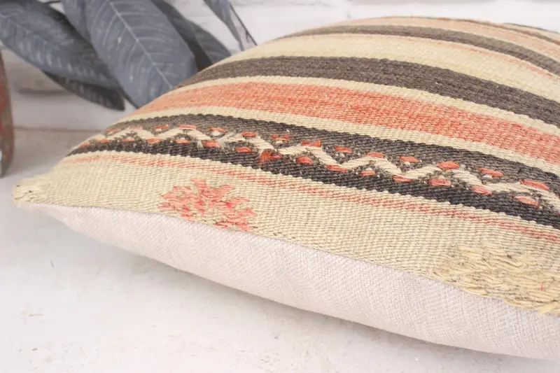 Boho Pillow, Ethnical Kilim Rug Pillow, Sofa Pillow, Antique Pillows, Pillow Sham, Turkish Rugs Pillow Sham, 16x16 Beige Pillow Cover - 7