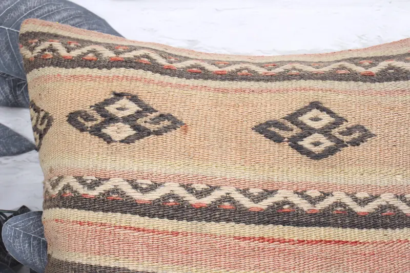 Boho Pillow, Ethnical Kilim Rug Pillow, Sofa Pillow, Antique Pillows, Pillow Sham, Turkish Rugs Pillow Sham, 16x16 Beige Pillow Cover - 2
