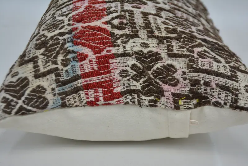 Brown & Red Embroidered Pillow, 12x24 Inches Decorative Pillow - 5