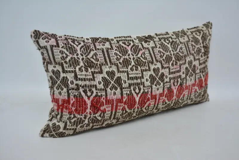 Brown & Red Embroidered Pillow, 12x24 Inches Decorative Pillow - 3