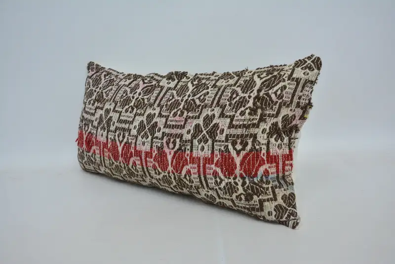 Brown & Red Embroidered Pillow, 12x24 Inches Decorative Pillow - 4