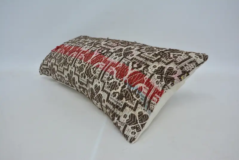 Brown & Red Embroidered Pillow, 12x24 Inches Decorative Pillow - 6