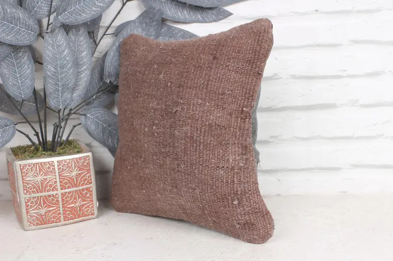 Kilim Pillow, Handmade Throw Pillow Sham, 12x12 Brown Cushion Case, Pillow Cover, Throw Kilim Pillow, Home Decor Pillow, Custom Pillow Cover - 3
