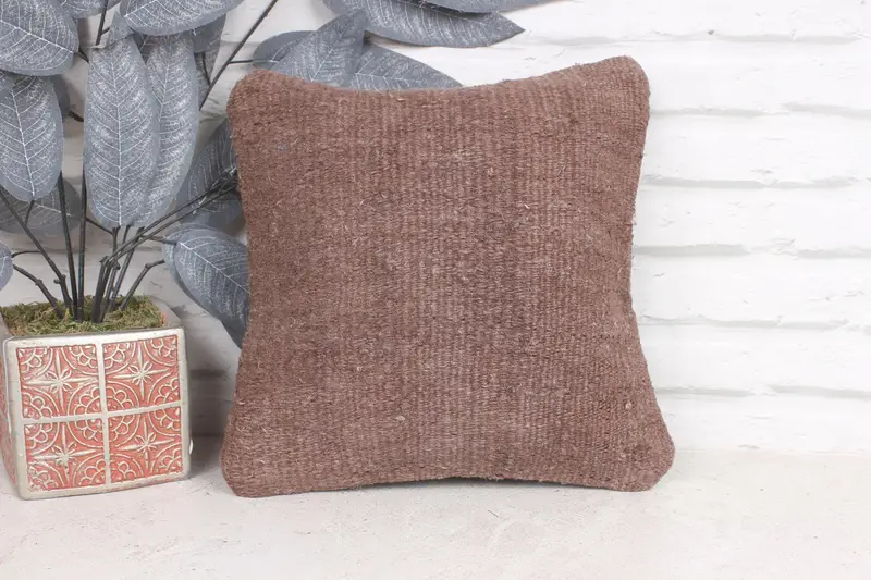 Kilim Pillow, Handmade Throw Pillow Sham, 12x12 Brown Cushion Case, Pillow Cover, Throw Kilim Pillow, Home Decor Pillow, Custom Pillow Cover - 1