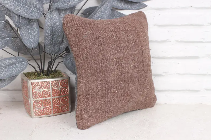 Kilim Pillow, Handmade Throw Pillow Sham, 12x12 Brown Cushion Case, Pillow Cover, Throw Kilim Pillow, Home Decor Pillow, Custom Pillow Cover - 4
