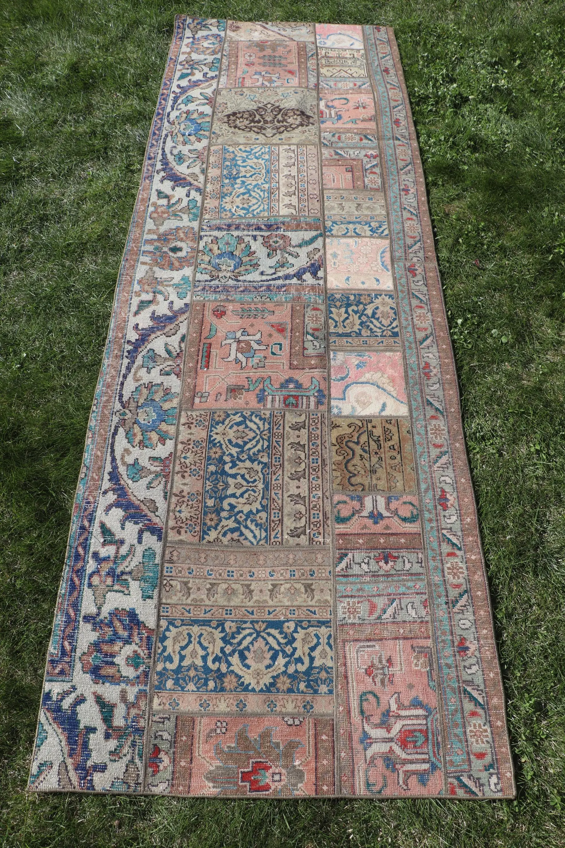 Vintage Läuferteppich 2,9 x 8,8 Fuß, türkischer blauer Teppich aus massiver Wolle - 1