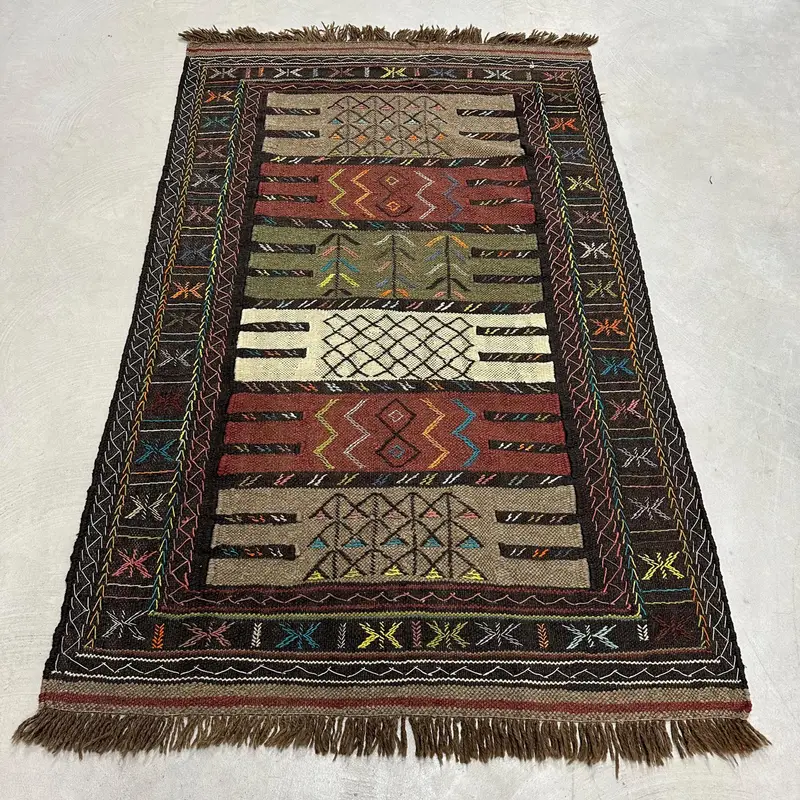 Kahverengi ve Mor Halı, 3,8x6 ft Botanik Tasarım