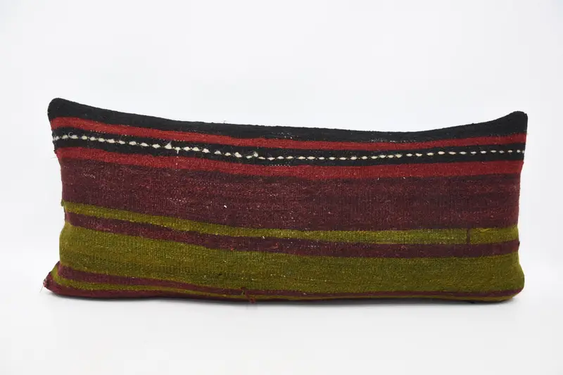 Turkish Red Bohemian Pillow Sham, Striped 16x36 inch Moroccan Cushion Case - 1