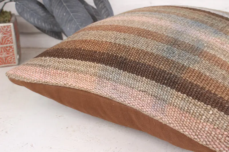 Turkish Kilim Pillow, Turkish Pillow, 16x16 Brown Pillow Cover, Office Chair Pillow Sham, Pillow Sham, Pillow for Couch - 7
