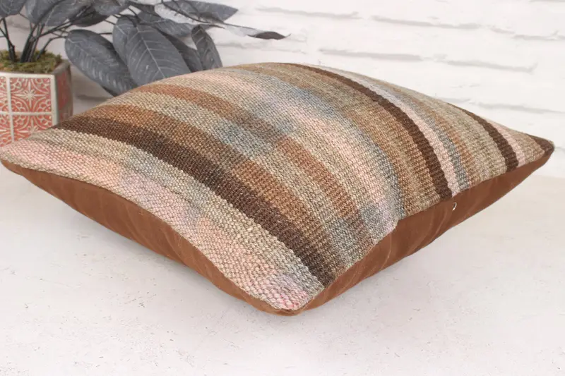 Turkish Kilim Pillow, Turkish Pillow, 16x16 Brown Pillow Cover, Office Chair Pillow Sham, Pillow Sham, Pillow for Couch - 6