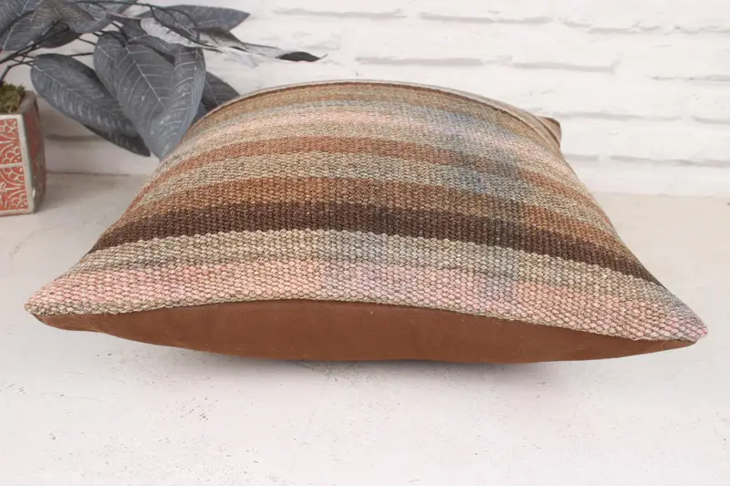 Turkish Kilim Pillow, Turkish Pillow, 16x16 Brown Pillow Cover, Office Chair Pillow Sham, Pillow Sham, Pillow for Couch - 5