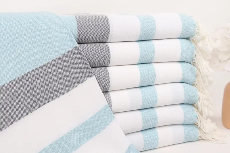 Turquoise-Navy Blue Cotton Towel Striped, Personalized Beach Towel, 40x71 Inches