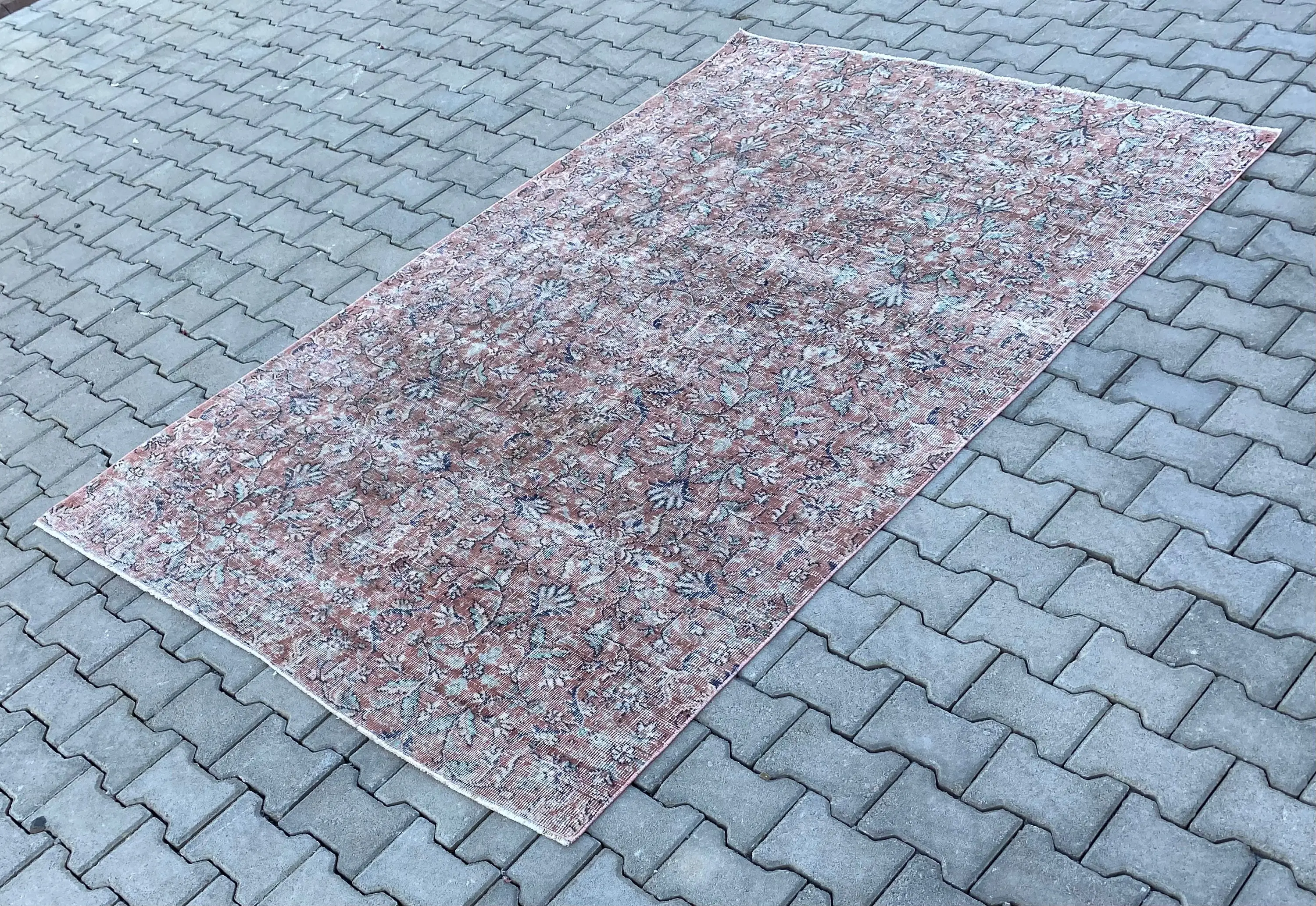 Vintage 5.2x8.4 ft Halı, Türk Halısı, Kırmızı Çiçekli Halı Yün - 1