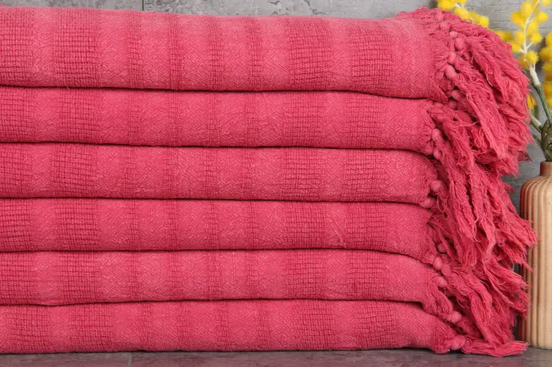 Monogrammed Beach Towel Red Stonewashed Stripes, Turkish Cotton, 67x36 Inches