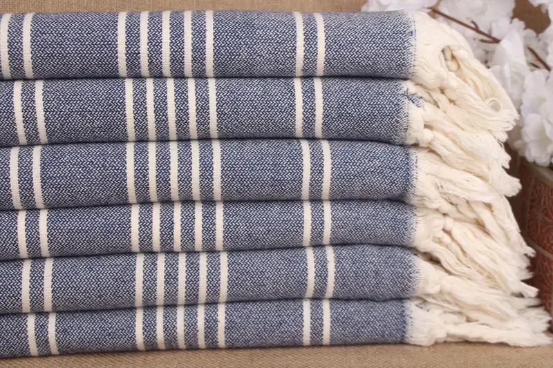 Navy Cotton Towel Beach Striped Personalized, 40x71 Inches