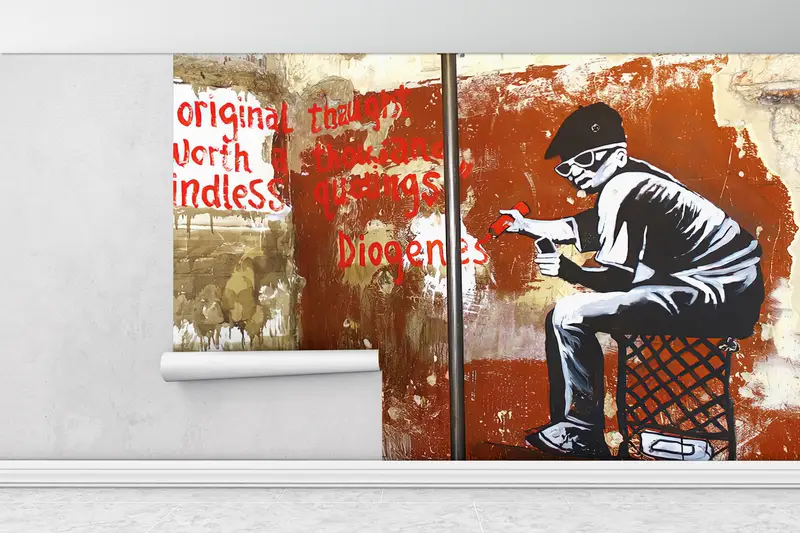 Custom Wall Paper,3d Wall Paper,Wall Paper Peel and Stick,Banksy One Original Thought,Graffiti Mural,Street Mural, - 1
