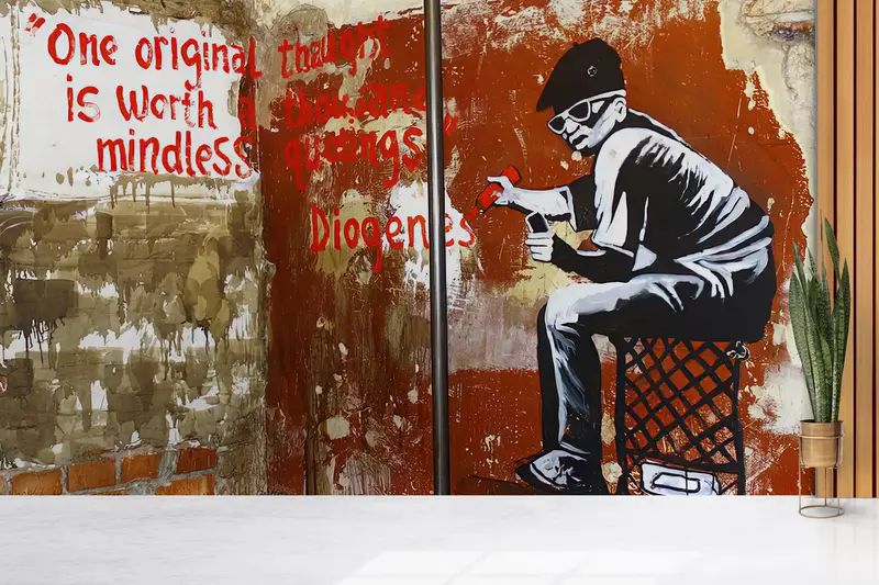 Custom Wall Paper,3d Wall Paper,Wall Paper Peel and Stick,Banksy One Original Thought,Graffiti Mural,Street Mural, - 2