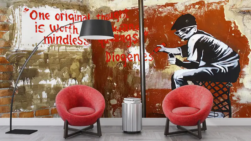 Custom Wall Paper,3d Wall Paper,Wall Paper Peel and Stick,Banksy One Original Thought,Graffiti Mural,Street Mural, - 7