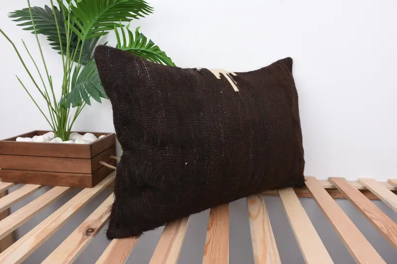 Vintage Kilim Throw Pillow, Turkish Kilim Pillow, Pillow Cover, Toss Cushion Case, 16x24 Brown Cushion, Decorative Pillow Cover, Turkish Pillow - 4