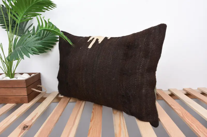 Vintage Kilim Throw Pillow, Turkish Kilim Pillow, Pillow Cover, Toss Cushion Case, 16x24 Brown Cushion, Decorative Pillow Cover, Turkish Pillow - 5