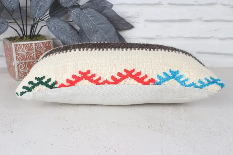 Turkish Pillow, Neutral Pillow Sham, Vintage Throw Pillow Case, Handmade Kilim Cushion, Kilim Cushion Sham, Pillow, 8x16 Beige Cushion - 5