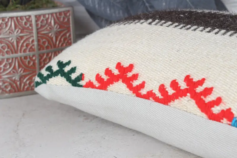 Turkish Pillow, Neutral Pillow Sham, Vintage Throw Pillow Case, Handmade Kilim Cushion, Kilim Cushion Sham, Pillow, 8x16 Beige Cushion - 7