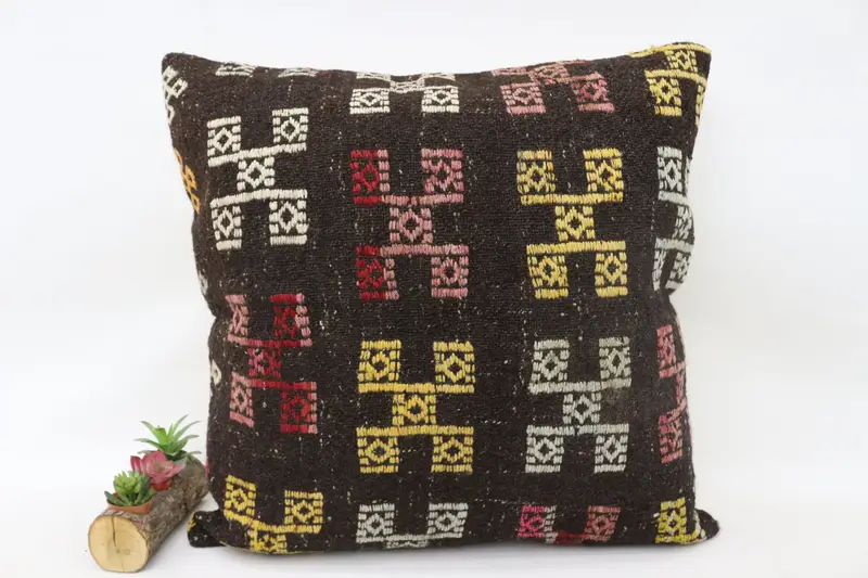Vintage Throw Cushion, Handmade Kilim Cushion, 28x28 Brown Cushion, Vintage Kilim Throw Pillow, Cushion Case, Sofa Pillow Case, Pillow for Couch - 4